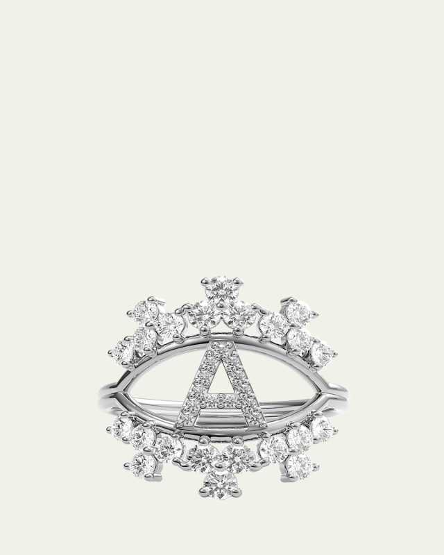 Sara 18K White Gold Diamond Ring, Letter A